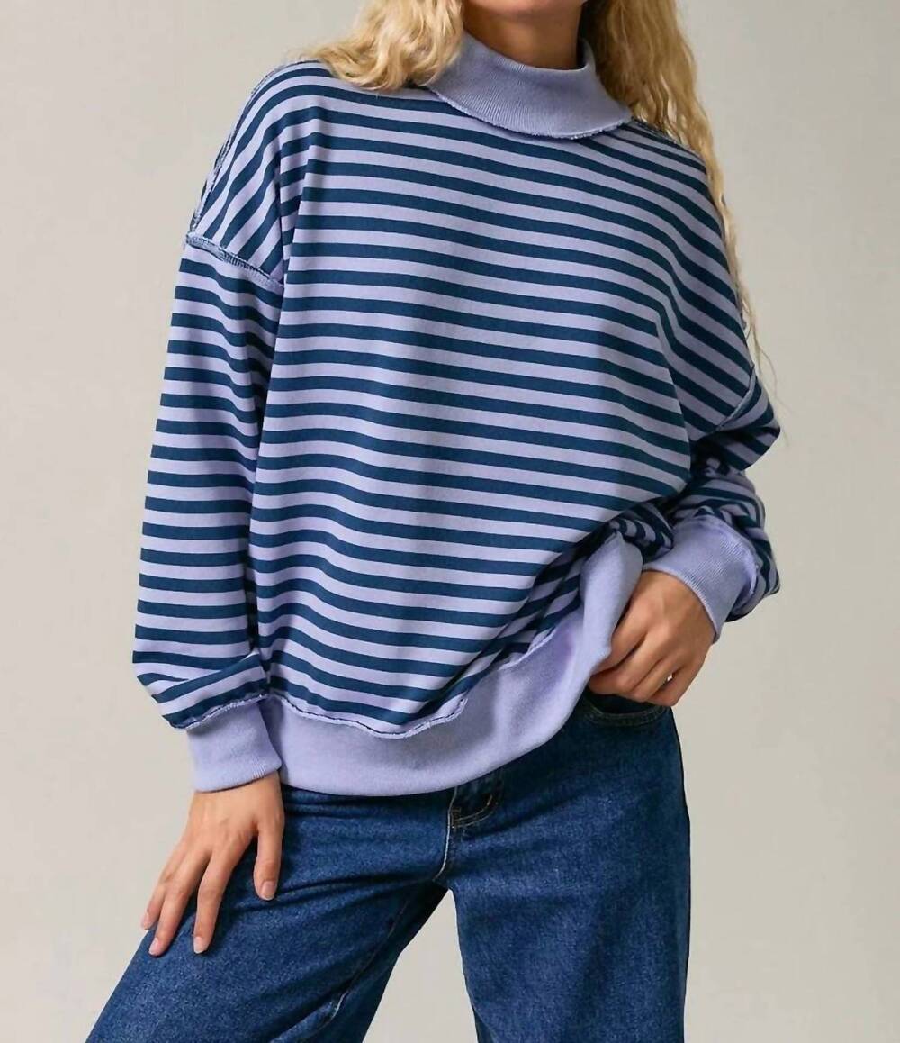 NEW LE LIS the berry stripe mockneck sweater in blue